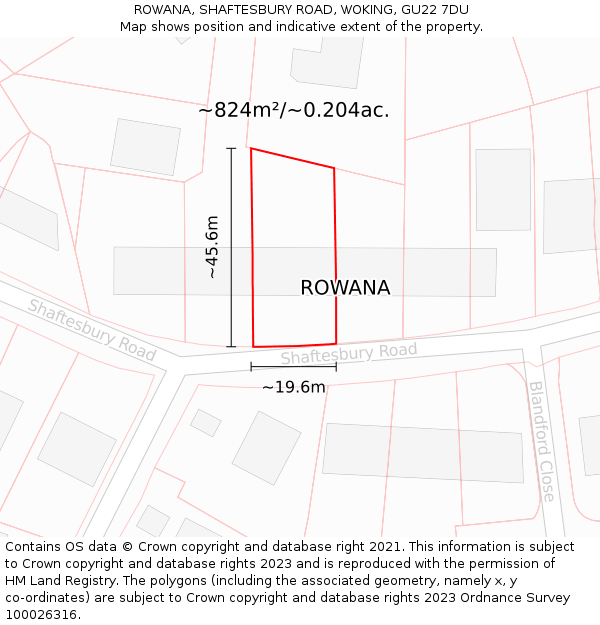 ROWANA, SHAFTESBURY ROAD, WOKING, GU22 7DU: Plot and title map