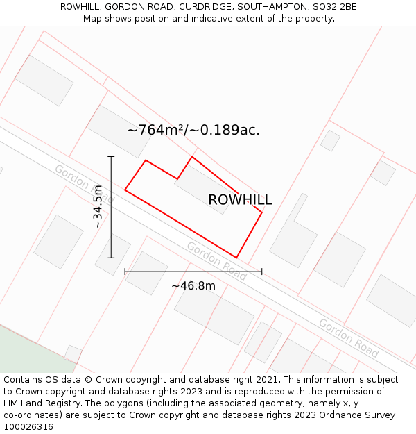 ROWHILL, GORDON ROAD, CURDRIDGE, SOUTHAMPTON, SO32 2BE: Plot and title map