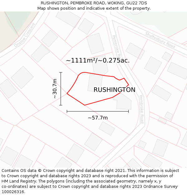 RUSHINGTON, PEMBROKE ROAD, WOKING, GU22 7DS: Plot and title map