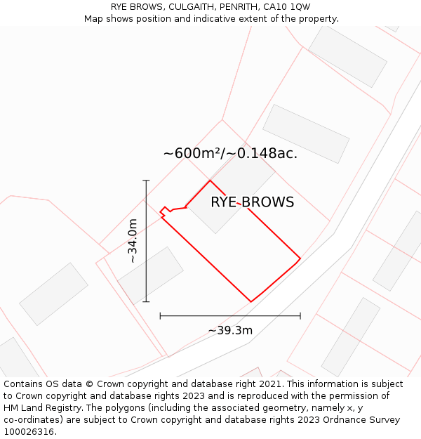 RYE BROWS, CULGAITH, PENRITH, CA10 1QW: Plot and title map