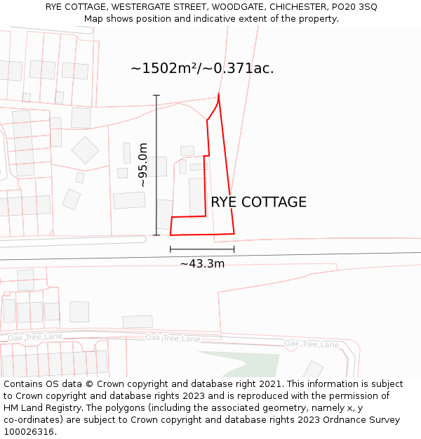 RYE COTTAGE, WESTERGATE STREET, WOODGATE, CHICHESTER, PO20 3SQ: Plot and title map