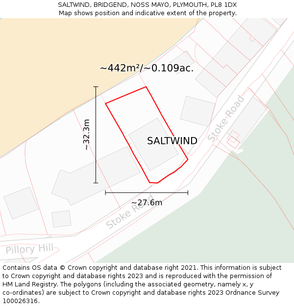 SALTWIND, BRIDGEND, NOSS MAYO, PLYMOUTH, PL8 1DX: Plot and title map