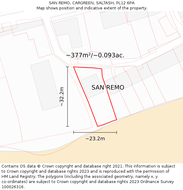 SAN REMO, CARGREEN, SALTASH, PL12 6PA: Plot and title map
