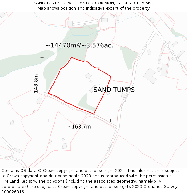 SAND TUMPS, 2, WOOLASTON COMMON, LYDNEY, GL15 6NZ: Plot and title map