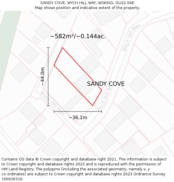 SANDY COVE, WYCH HILL WAY, WOKING, GU22 0AE: Plot and title map