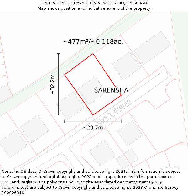 SARENSHA, 5, LLYS Y BRENIN, WHITLAND, SA34 0AQ: Plot and title map