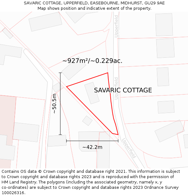 SAVARIC COTTAGE, UPPERFIELD, EASEBOURNE, MIDHURST, GU29 9AE: Plot and title map