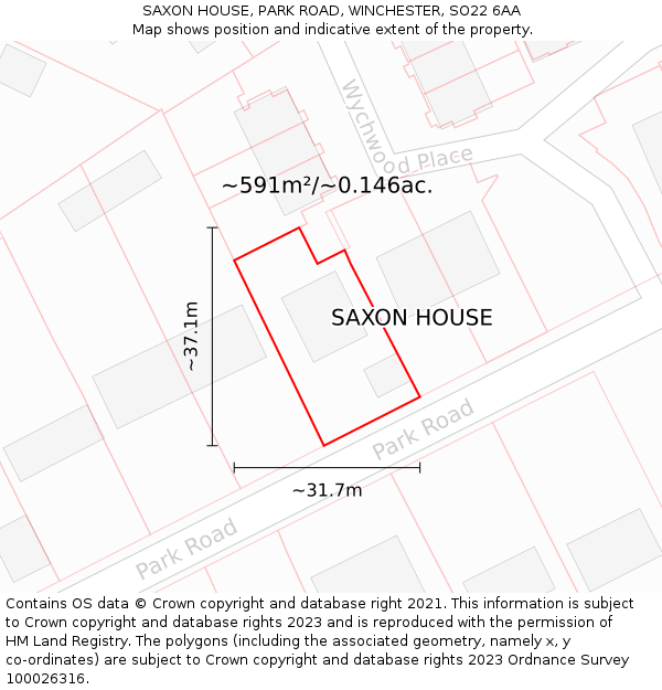 SAXON HOUSE, PARK ROAD, WINCHESTER, SO22 6AA: Plot and title map