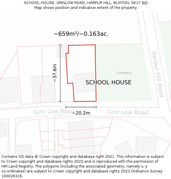 SCHOOL HOUSE, GRINLOW ROAD, HARPUR HILL, BUXTON, SK17 9JQ: Plot and title map