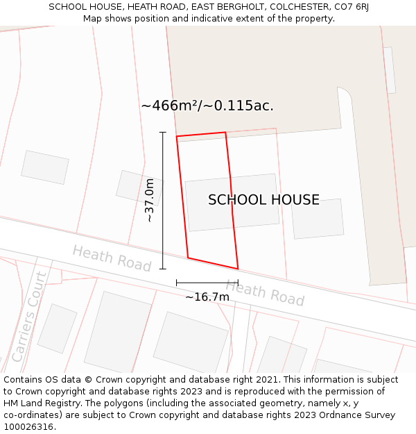 SCHOOL HOUSE, HEATH ROAD, EAST BERGHOLT, COLCHESTER, CO7 6RJ: Plot and title map