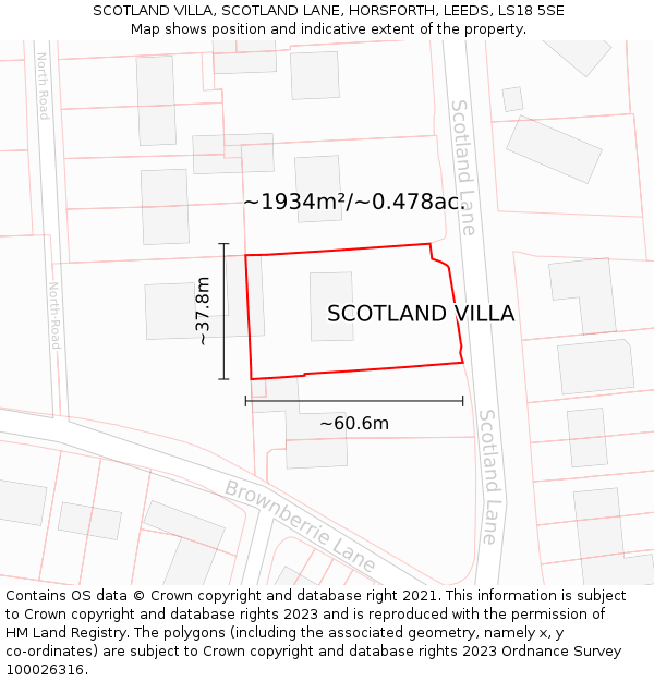 SCOTLAND VILLA, SCOTLAND LANE, HORSFORTH, LEEDS, LS18 5SE: Plot and title map