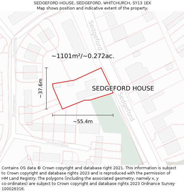 SEDGEFORD HOUSE, SEDGEFORD, WHITCHURCH, SY13 1EX: Plot and title map