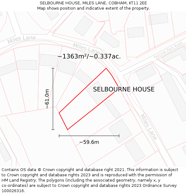 SELBOURNE HOUSE, MILES LANE, COBHAM, KT11 2EE: Plot and title map