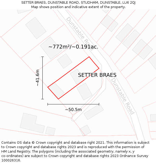 SETTER BRAES, DUNSTABLE ROAD, STUDHAM, DUNSTABLE, LU6 2QJ: Plot and title map