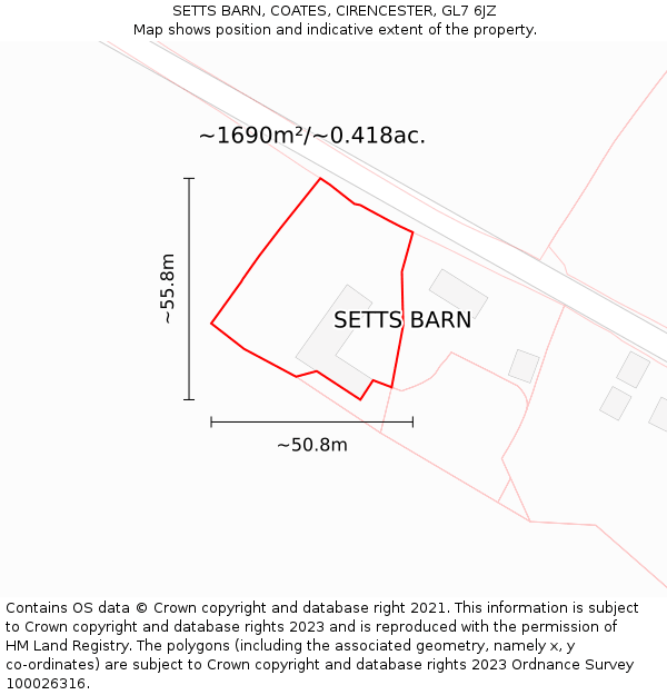 SETTS BARN, COATES, CIRENCESTER, GL7 6JZ: Plot and title map