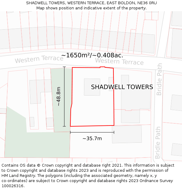 SHADWELL TOWERS, WESTERN TERRACE, EAST BOLDON, NE36 0RU: Plot and title map