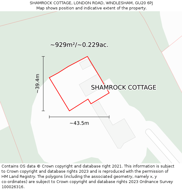 SHAMROCK COTTAGE, LONDON ROAD, WINDLESHAM, GU20 6PJ: Plot and title map