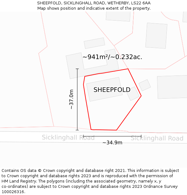SHEEPFOLD, SICKLINGHALL ROAD, WETHERBY, LS22 6AA: Plot and title map