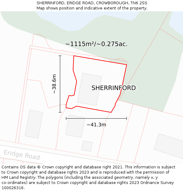 SHERRINFORD, ERIDGE ROAD, CROWBOROUGH, TN6 2SS: Plot and title map