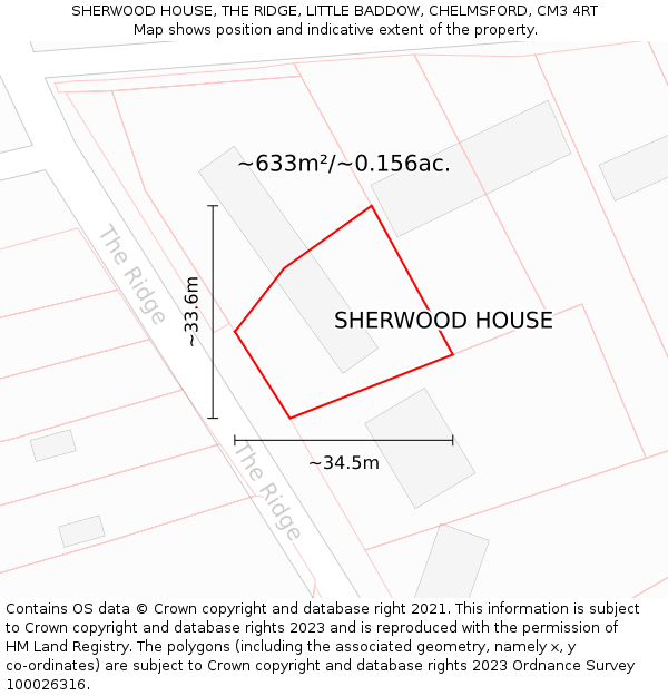 SHERWOOD HOUSE, THE RIDGE, LITTLE BADDOW, CHELMSFORD, CM3 4RT: Plot and title map