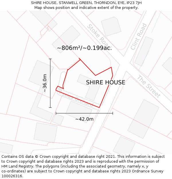 SHIRE HOUSE, STANWELL GREEN, THORNDON, EYE, IP23 7JH: Plot and title map