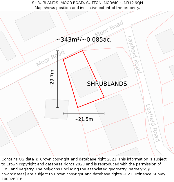 SHRUBLANDS, MOOR ROAD, SUTTON, NORWICH, NR12 9QN: Plot and title map