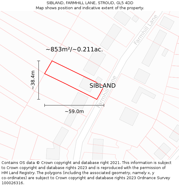 SIBLAND, FARMHILL LANE, STROUD, GL5 4DD: Plot and title map