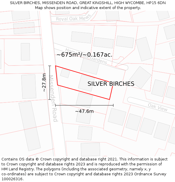 SILVER BIRCHES, MISSENDEN ROAD, GREAT KINGSHILL, HIGH WYCOMBE, HP15 6DN: Plot and title map