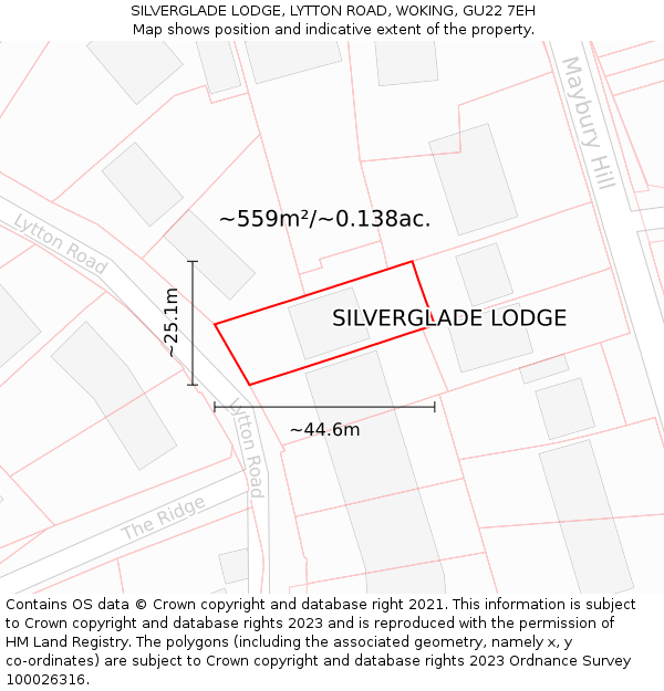 SILVERGLADE LODGE, LYTTON ROAD, WOKING, GU22 7EH: Plot and title map