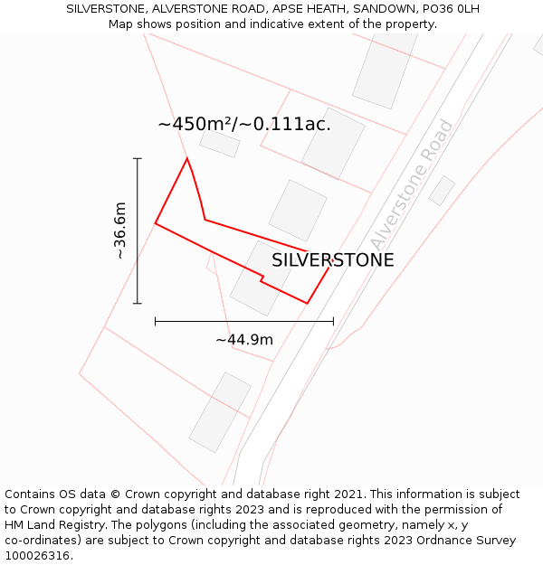 SILVERSTONE, ALVERSTONE ROAD, APSE HEATH, SANDOWN, PO36 0LH: Plot and title map