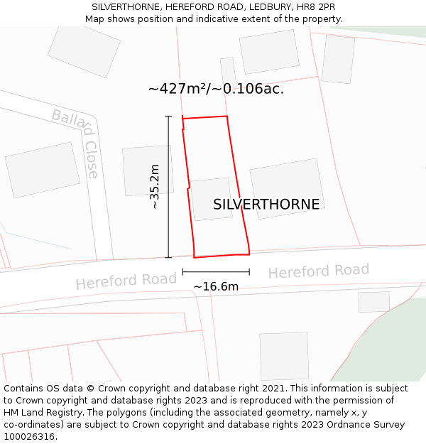 SILVERTHORNE, HEREFORD ROAD, LEDBURY, HR8 2PR: Plot and title map