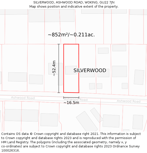 SILVERWOOD, ASHWOOD ROAD, WOKING, GU22 7JN: Plot and title map