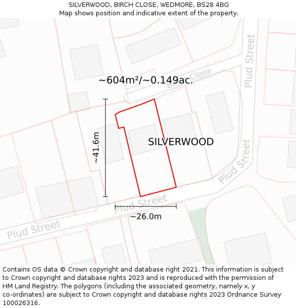 SILVERWOOD, BIRCH CLOSE, WEDMORE, BS28 4BG: Plot and title map
