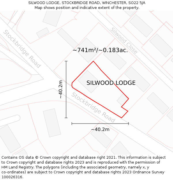 SILWOOD LODGE, STOCKBRIDGE ROAD, WINCHESTER, SO22 5JA: Plot and title map