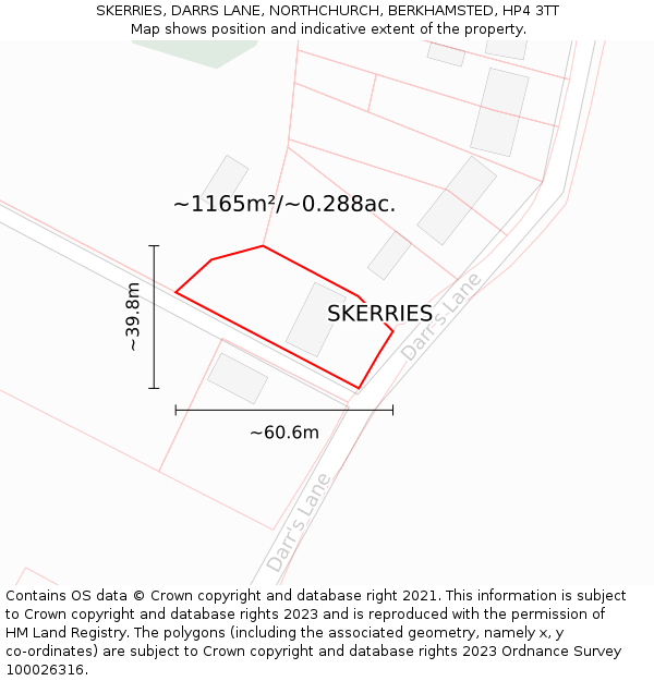 SKERRIES, DARRS LANE, NORTHCHURCH, BERKHAMSTED, HP4 3TT: Plot and title map