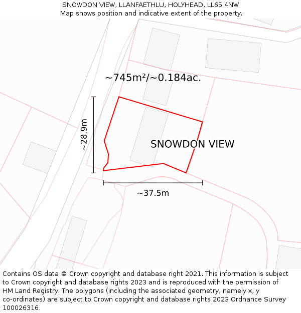 SNOWDON VIEW, LLANFAETHLU, HOLYHEAD, LL65 4NW: Plot and title map