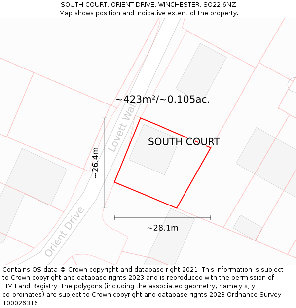 SOUTH COURT, ORIENT DRIVE, WINCHESTER, SO22 6NZ: Plot and title map