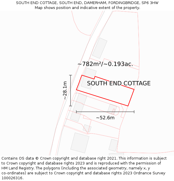 SOUTH END COTTAGE, SOUTH END, DAMERHAM, FORDINGBRIDGE, SP6 3HW: Plot and title map