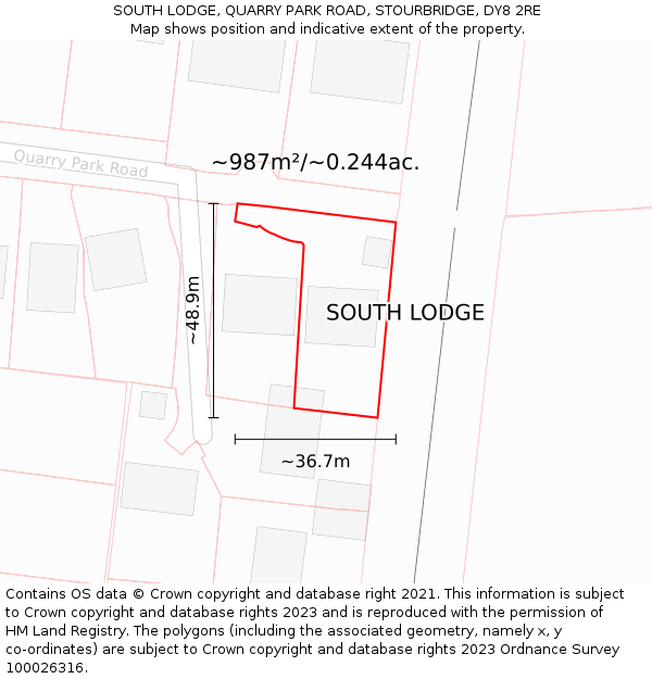 SOUTH LODGE, QUARRY PARK ROAD, STOURBRIDGE, DY8 2RE: Plot and title map