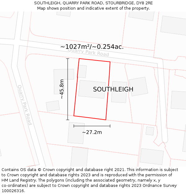 SOUTHLEIGH, QUARRY PARK ROAD, STOURBRIDGE, DY8 2RE: Plot and title map