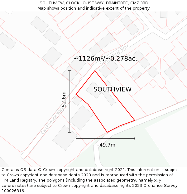 SOUTHVIEW, CLOCKHOUSE WAY, BRAINTREE, CM7 3RD: Plot and title map