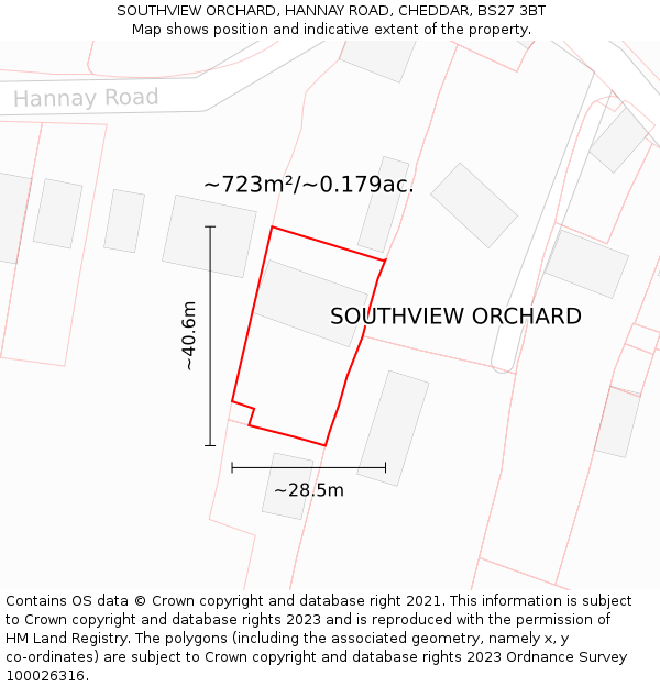 SOUTHVIEW ORCHARD, HANNAY ROAD, CHEDDAR, BS27 3BT: Plot and title map
