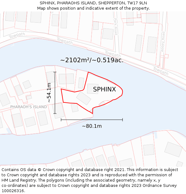 SPHINX, PHARAOHS ISLAND, SHEPPERTON, TW17 9LN: Plot and title map