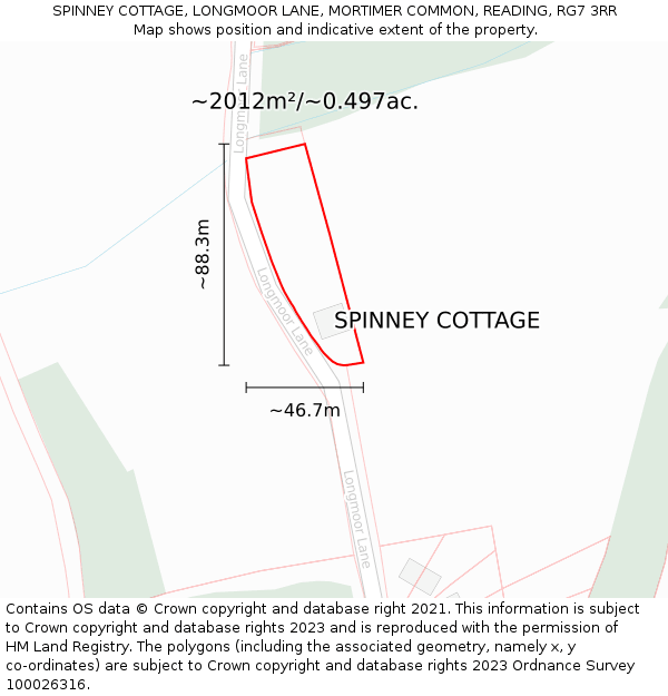 SPINNEY COTTAGE, LONGMOOR LANE, MORTIMER COMMON, READING, RG7 3RR: Plot and title map
