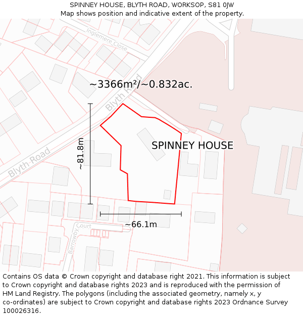 SPINNEY HOUSE, BLYTH ROAD, WORKSOP, S81 0JW: Plot and title map