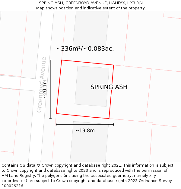 SPRING ASH, GREENROYD AVENUE, HALIFAX, HX3 0JN: Plot and title map