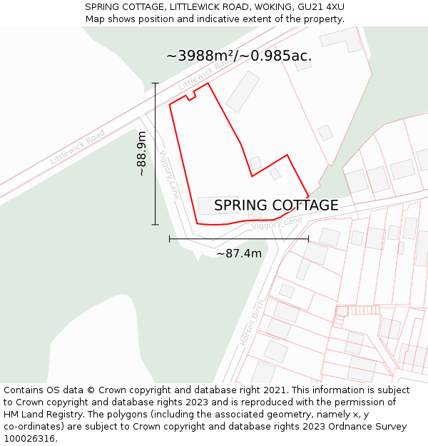 SPRING COTTAGE, LITTLEWICK ROAD, WOKING, GU21 4XU: Plot and title map