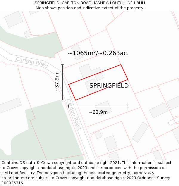 SPRINGFIELD, CARLTON ROAD, MANBY, LOUTH, LN11 8HH: Plot and title map