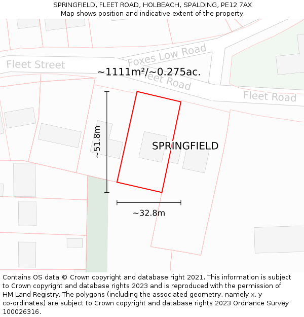 SPRINGFIELD, FLEET ROAD, HOLBEACH, SPALDING, PE12 7AX: Plot and title map