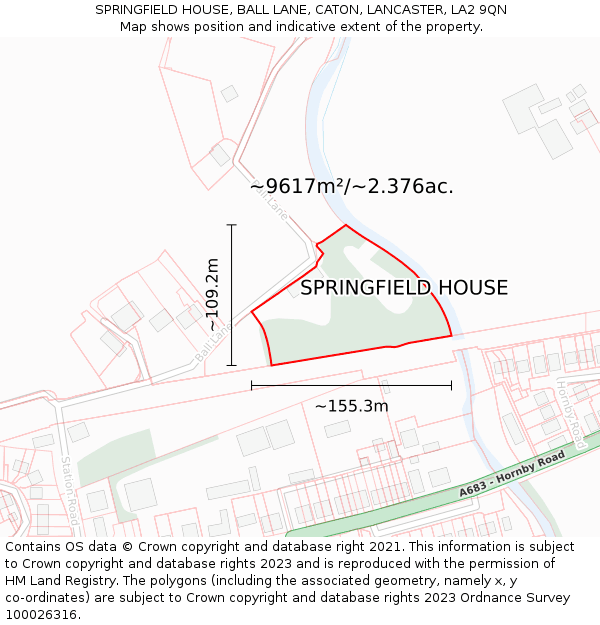 SPRINGFIELD HOUSE, BALL LANE, CATON, LANCASTER, LA2 9QN: Plot and title map